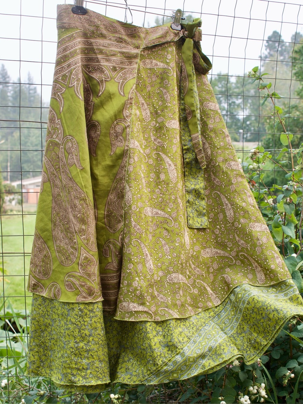 Lovely Green Paisley Floral Wrap Skirt
